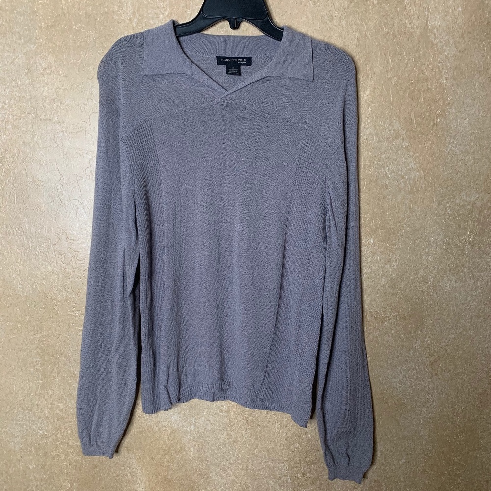 Kenneth Cole | Collared Gray Long Sleeve Top